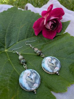 Girl and wolf gemstone earrings