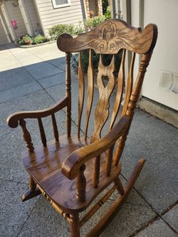 Carved Oak Wood Rocking Chair