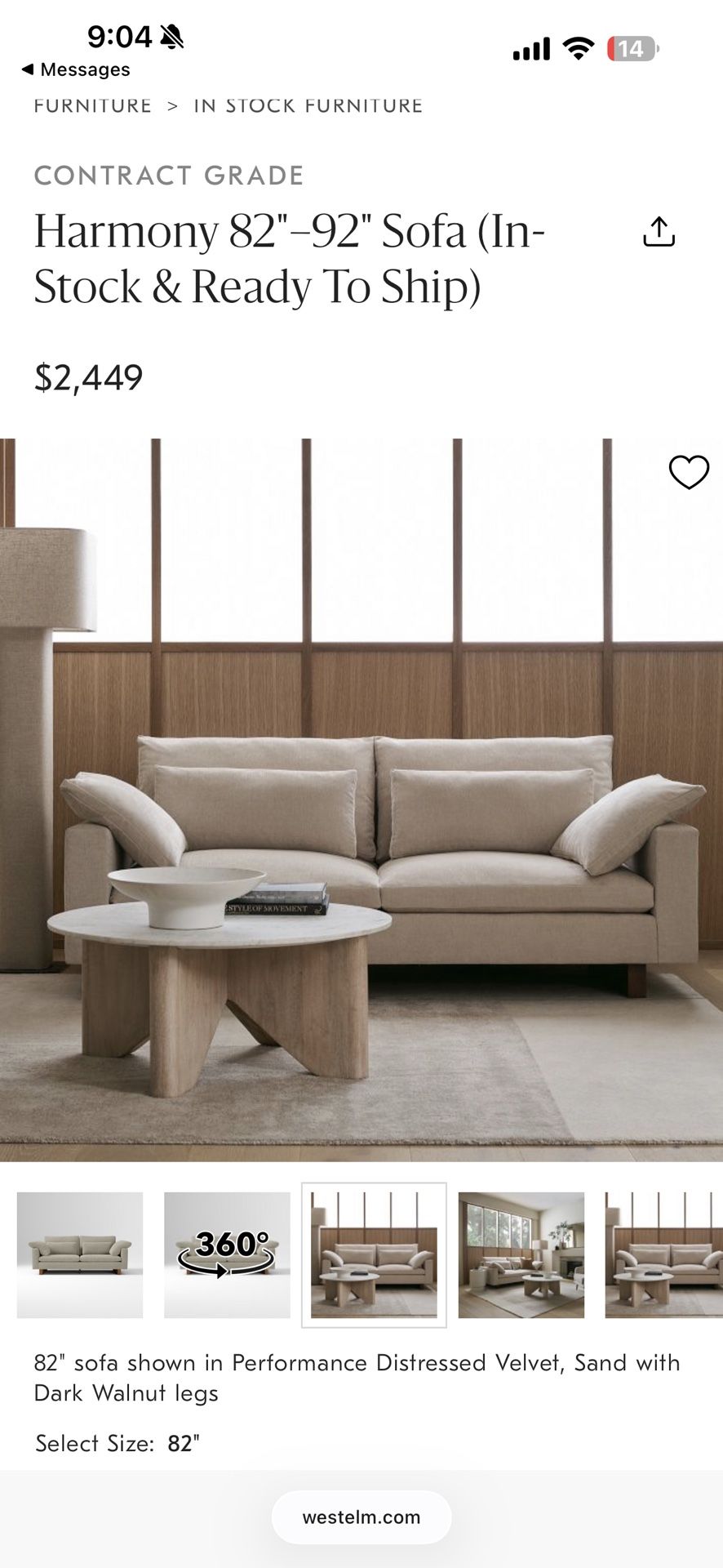 Harmony 92" Sofa from West Elm