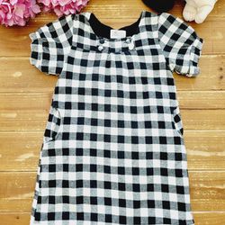 SIZE 11 GIRLS BLACK AND WHITE GINGHAM BUFFALO CHECK  THICK QUILTED LINING TUNIC DRESS