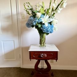 Vintage Mahogany Marble Top Side Table - Lyre Base - Victorian Style