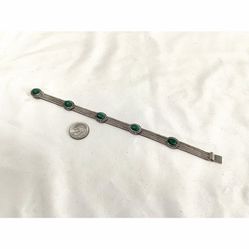 Antique Sterling Silver Chain Green Malachite Gemstone (5 Stone Chain Bracelet) 