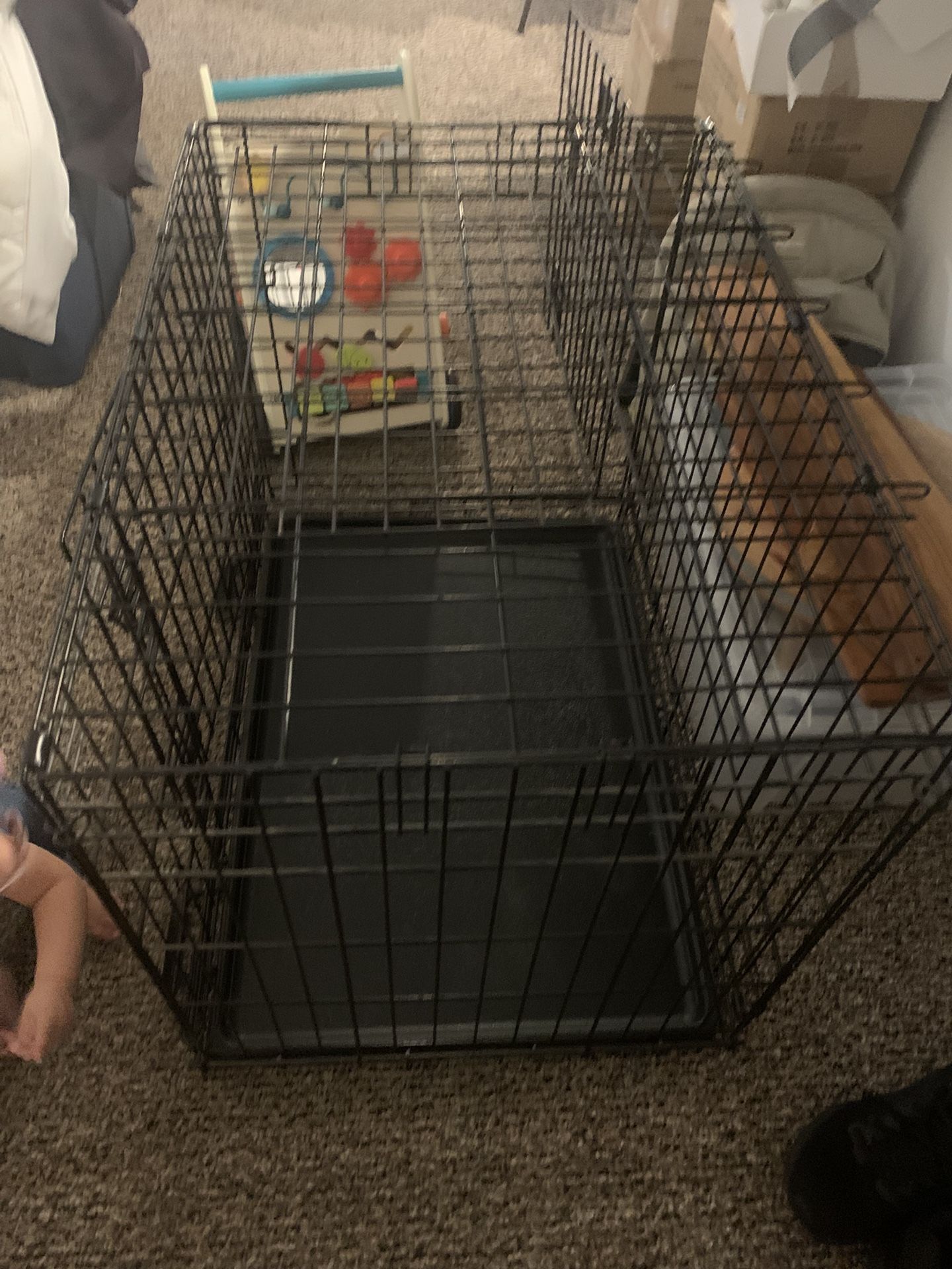Large Black Metal Dog Cage Like New. No Stains No Rust.