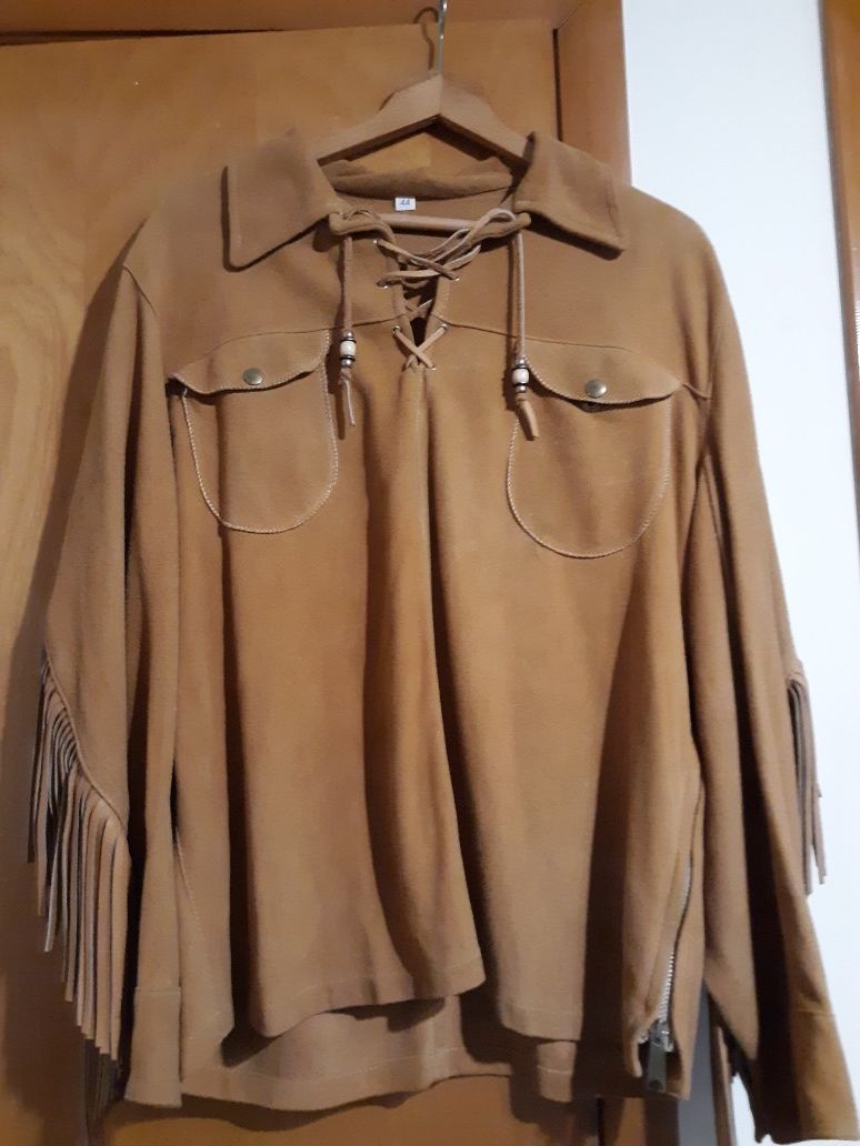 Brown leather fringe shirt sz 44