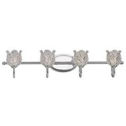 TRANS GLOBE 4-LIGHT POLISHED CHROME BATH LIGHT FLOWER SHAPED ETCHED GLASS GLOBES