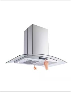 Vissany 36 in. W Convertible Glass Island Mount Range Hood with Dual-Sided Touch Panels and Charcoal Filters in Stainless Steel