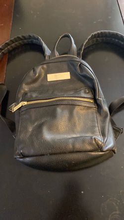 Black Leather Mini Backpack with Gold Hardware