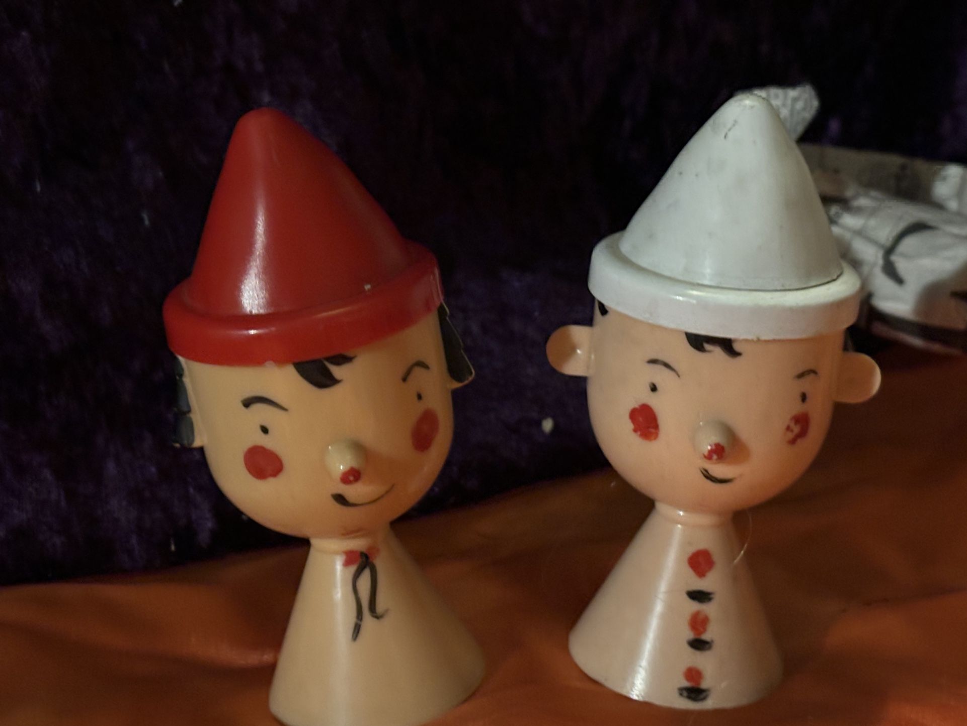 Elf Pixie Boy Girl Salt and Pepper Shakers Vintage 1950s Hard Plastic USA Made