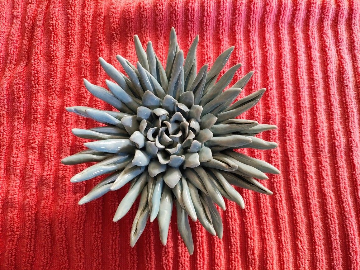 Blue Ceramic Flower Wall Art: Botanical Garden Decor