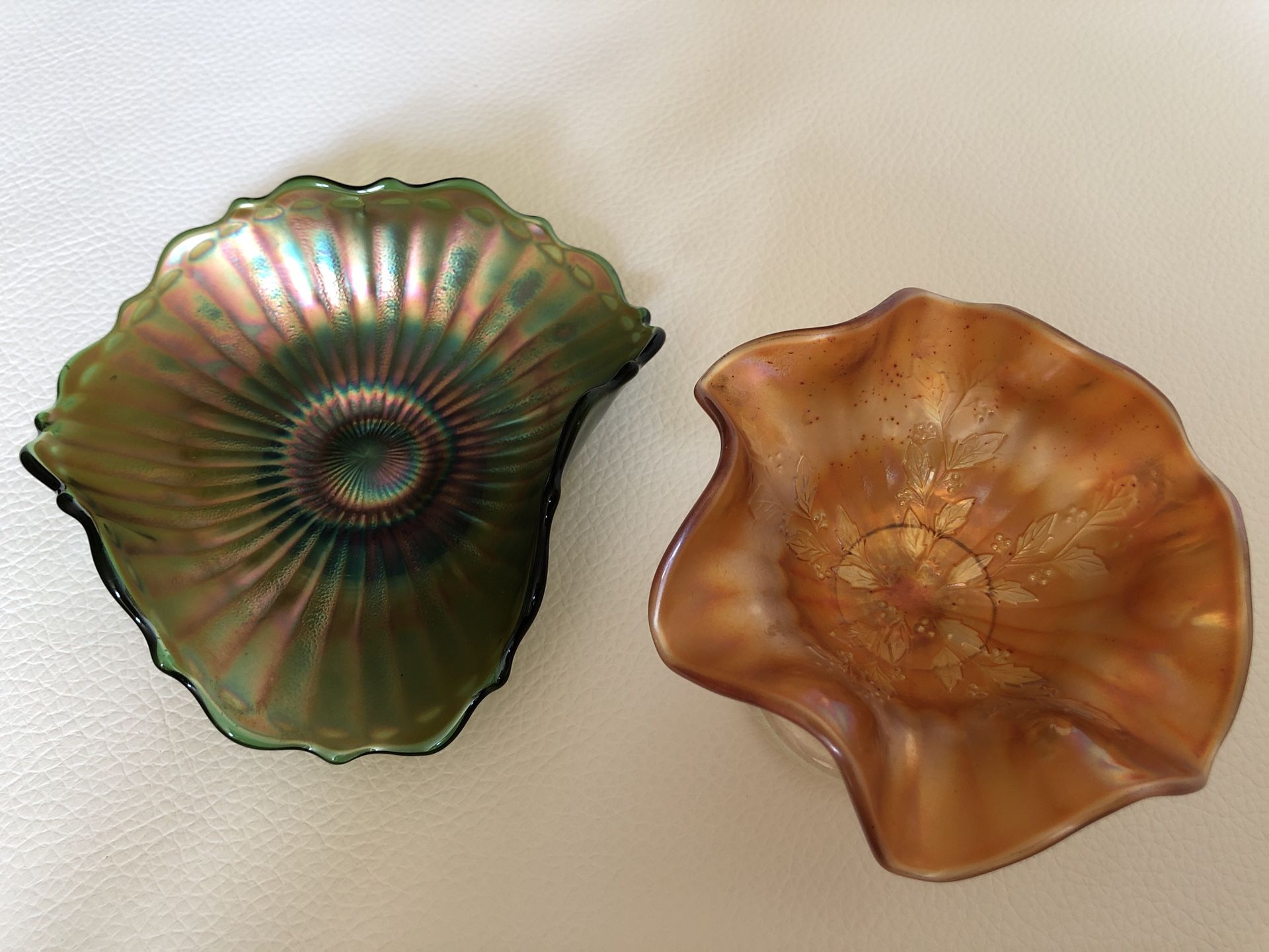 2 Iridescent Fenton Glass Art Pieces