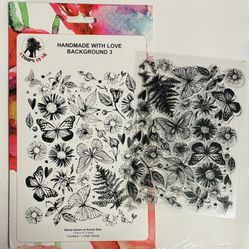 Large Beautiful Butterflies & Foliage Background Stamp