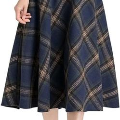 Womens Plaid Wool Skirts  A-Line Pleated