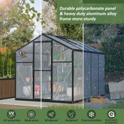 6x8 FT Greenhouse for Outdoors, Polycarbonate Greenhouse with Quick Setup Structure and Roof Vent, Aluminum Large Walk-in Greenhouse for Outside Garde