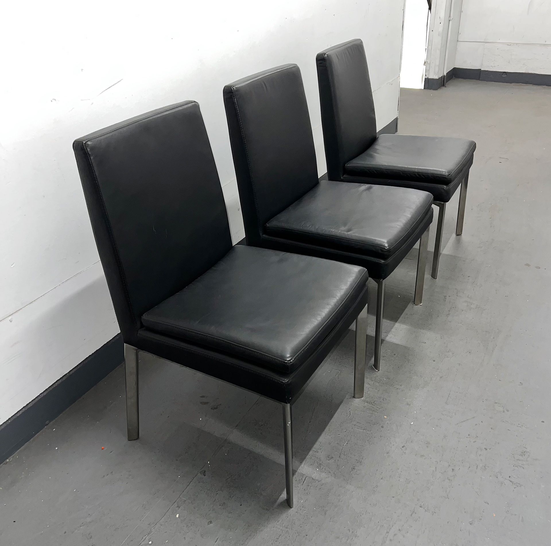 Vintage Set Of 3 Black Leatherette Dining Chairs 