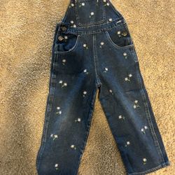 Denim Floral Embroidered Overalls - Dark Blue with Pink Flowers Girls sz 4 Talla