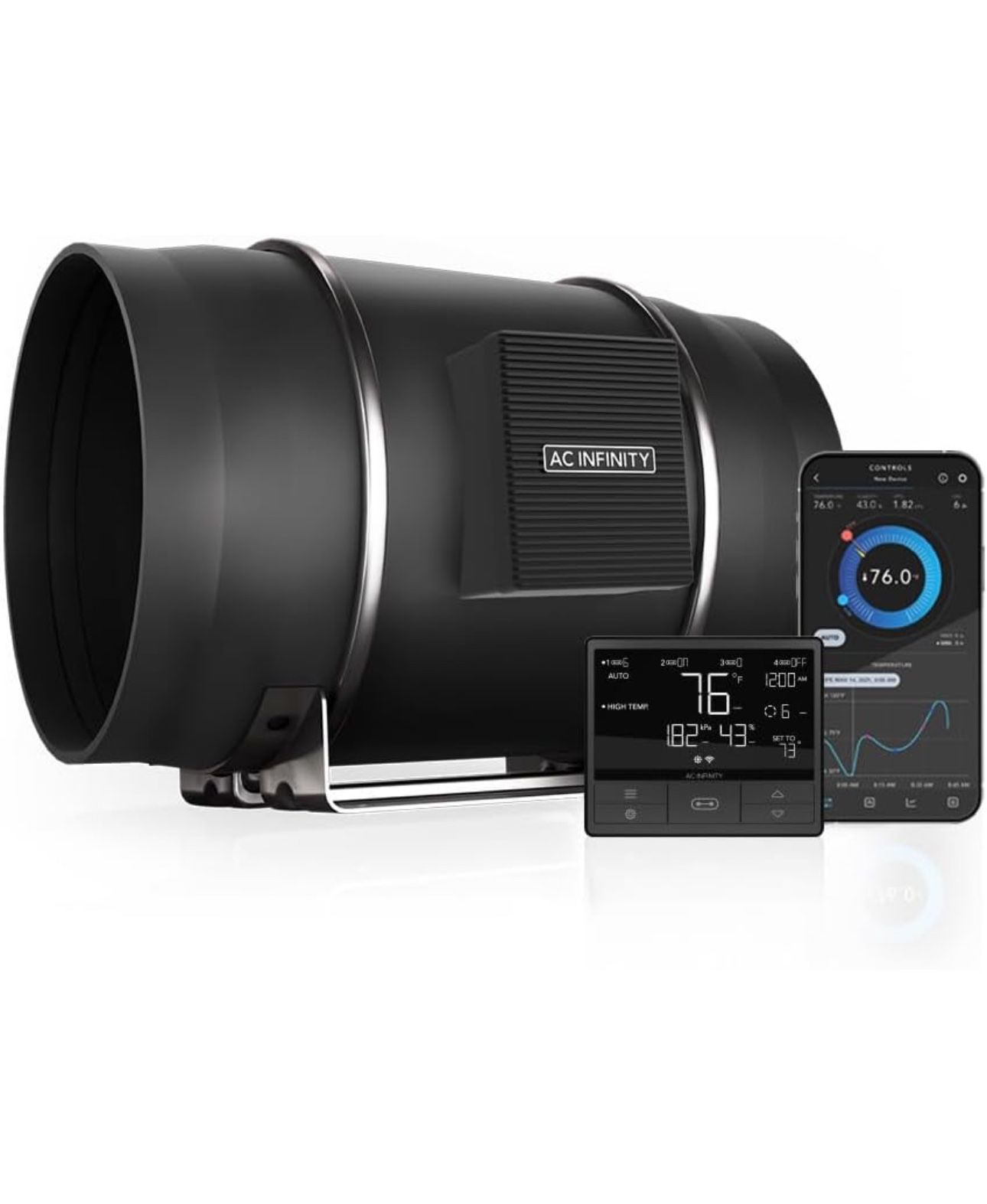 AC Infinity CLOUDLINE PRO T10, Quiet 10” Inline Duct Fan with Temperature Humidity VPD Controller, Integrated App Control - Ventilation Exhaust F