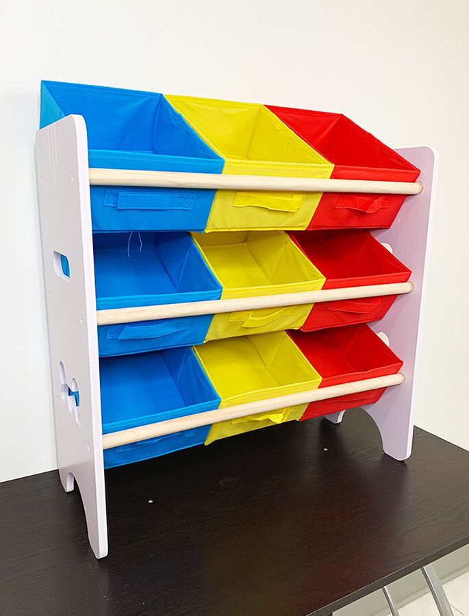 (NEW) $20 Small Kids Toy Storage Organizer Box Shelf Rack Bedroom w/ 9 Removeable Bin 24”x10”x24”