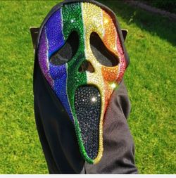 Rainbow Rhinestone Ghostface Halloween Mask