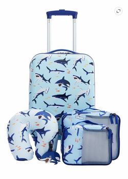 Kids hard piece Luggage set - 5 piece - sharks NEW