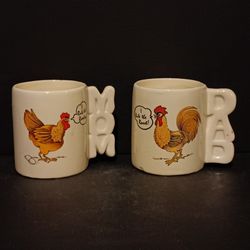Mom And Dad Matching Rooster Coffee Cups 