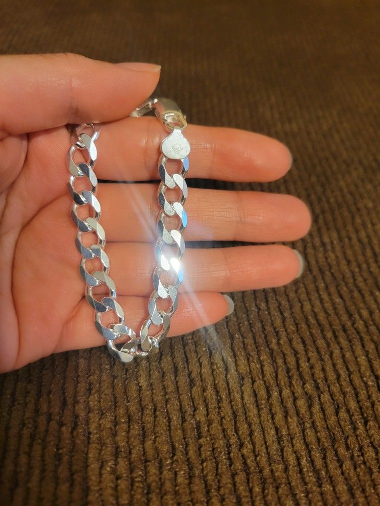 Italy 925 Solid Sterling Silver Cuban Link Bracelet for Women 7" Plata Italiana 925 Pulsera Cubana Para Mujer 7"