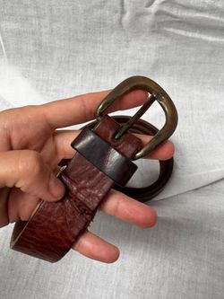 Thick leather belt with bass buckle