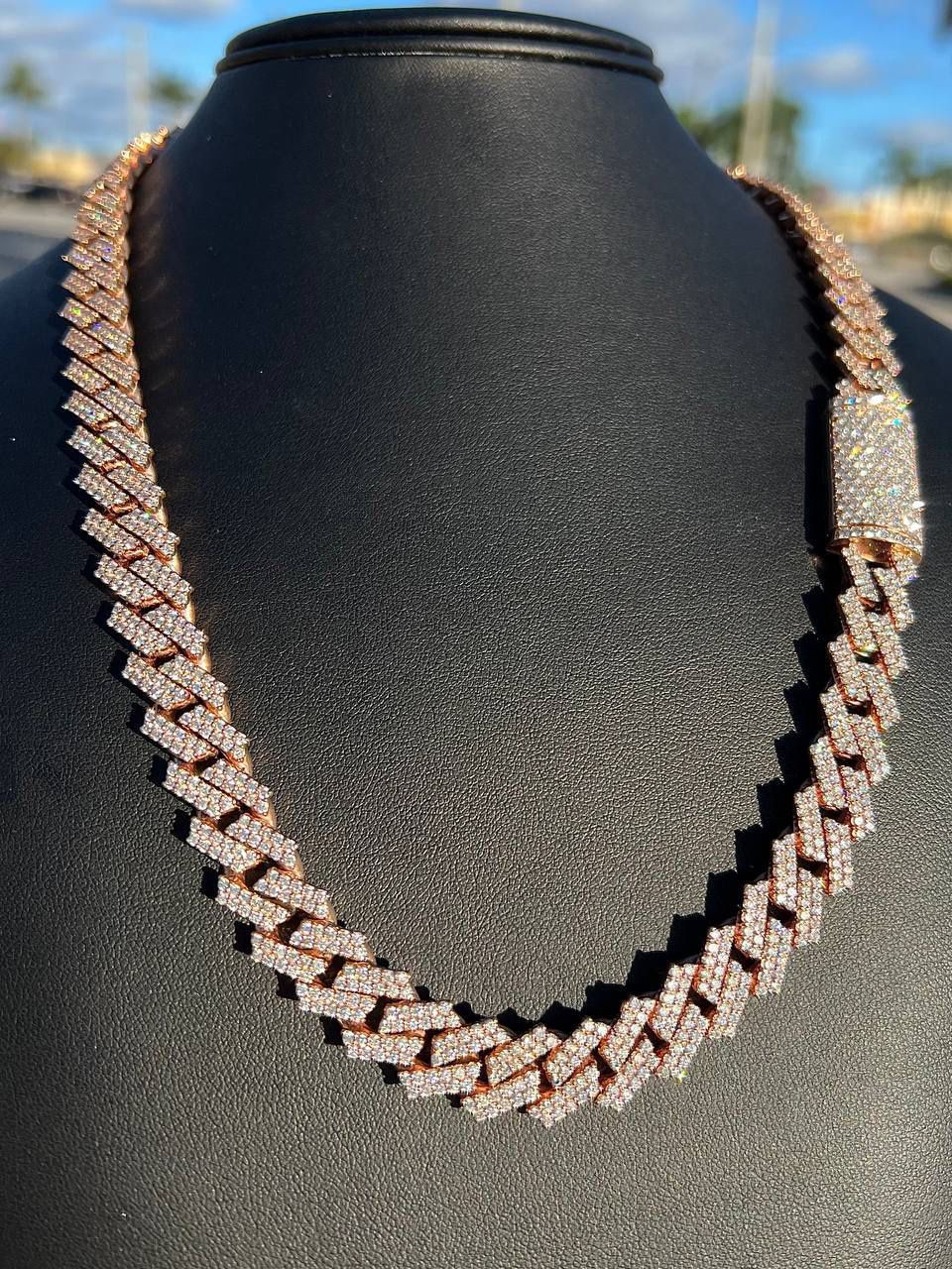 10k solid Rose Gold new style Cuban link 35ct diamond chain iced out necklace prong set Bussdown