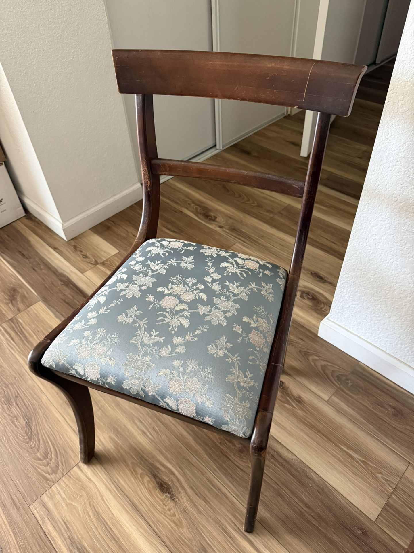 Antique Regency Desk Chair Blue Floral Embroidery