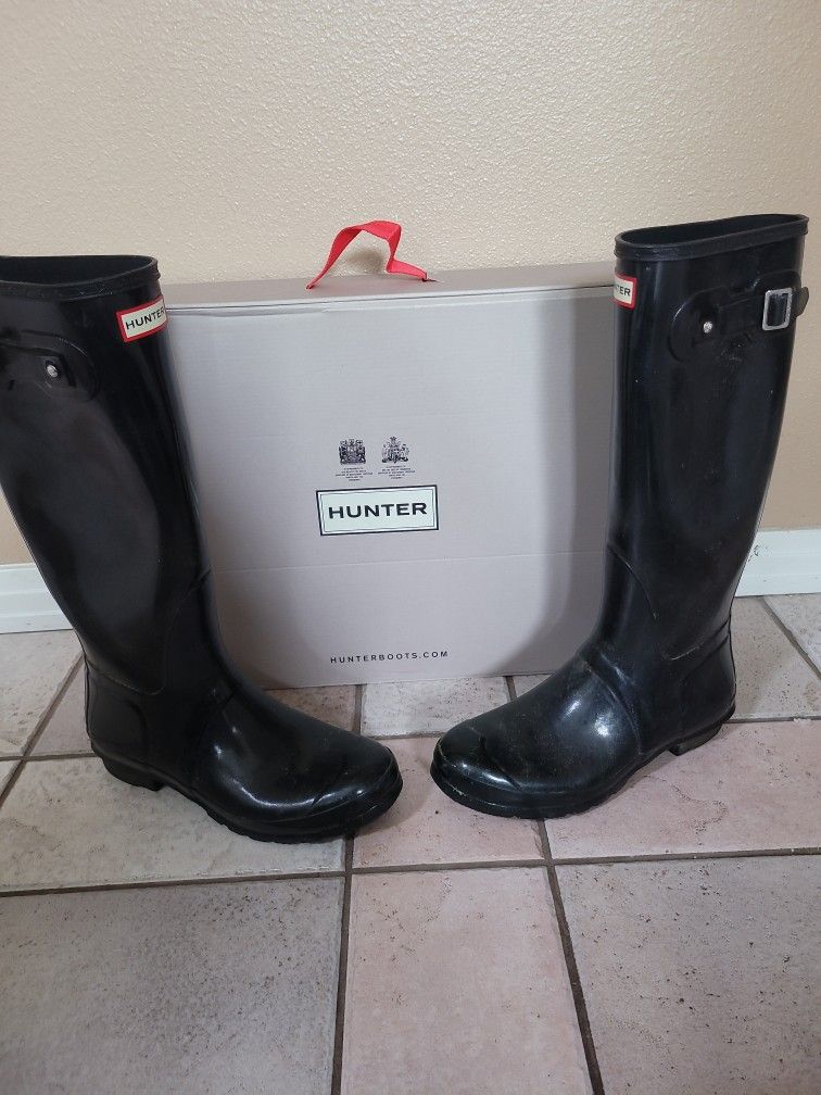 Hunter WOMEN Black GLOSS boots Sz 11 Us