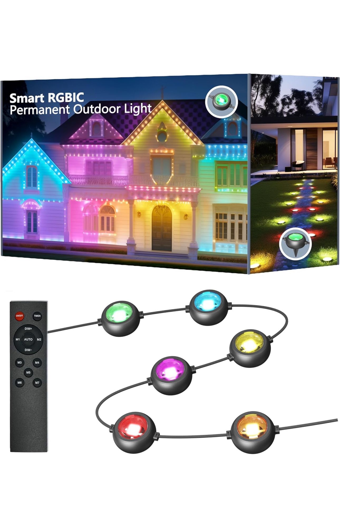 Permanent Outdoor Lights with Remote, 50ft with 20 LED Lights, RGB and Warm Cold White Eave Lights with Multiple Scene Modes, IP67 Waterproof for Moth