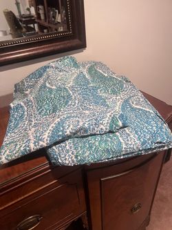 Teal Paisley Floral Print Fabric or Bedding Duvet with pillow covers