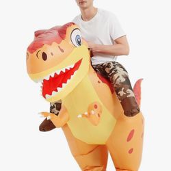 3 inflatable costumes - 1 adult unicorn, 1 adult dinosaur, 1 child dinosaur 