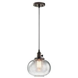 Kichler Avery 9.75" 1 Light Mini Pendant With Clear Seeded Glass In Olde Bronze®