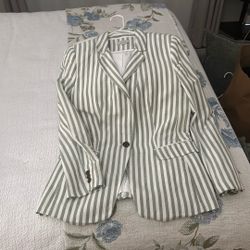 Loft Striped Modern Blazer Green Size 8 For Women