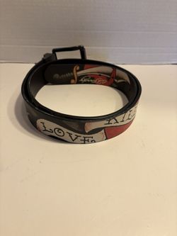 MEN'S ED HARDY SKULL AND SWORD LOVE KILLS SLOWLY REVERSIBLE BELT SIZE 38