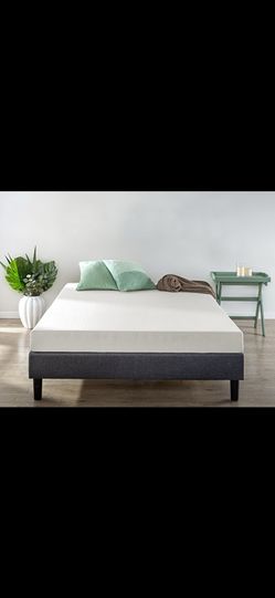 Modern Bed Set ZINUS Curtis Upholstered Platform Bed Frame, Wood Slat Support with 6 Inch Green Tea Mattress Moving Sell