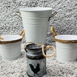 White Metal Bucket Container Round Farmhouse Bundle Of 4 Size Varies Home Decor