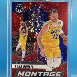 Luka Dončić 2024-25 Panini Mosaic - Montage #26 Red Fast Break Prizm /99