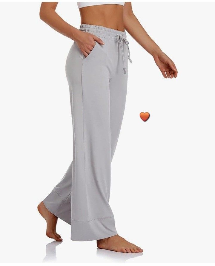 UEU Women's Wide Leg Yoga Pants Crop Drawstring Workout Comfy Lounge Pajama Joggers Sweat Pants with Pockets Gray , Black, Navy Blue, NEW WITH TAG