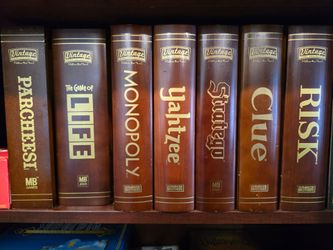 Vintage Hasbro Wooden Bookshelf Board Game Collection – 7 Games
