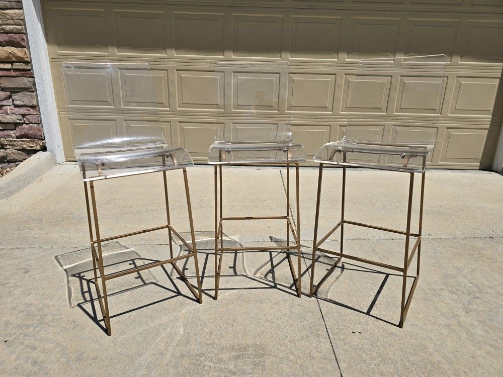 3 Gabby King Antique Gold & Clear Acrylic Bar Stools- Must Pickup