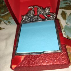 Antique Pewter Post It Kitten Holder