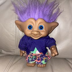 Purple-Haired Treasure Troll Rare Big Collectors Good Condition Vintage Fun Cute