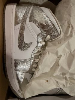 Air Jordan 1 Silver Metallic High-Top Sneakers