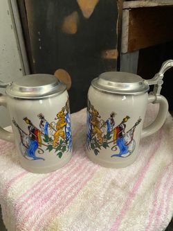 German Beer Steins with Pewter Lids – Set of 2