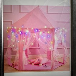 Princess Tent Girls Large Playhouse Kids Castle Play Tent with Star Lights, Bonus Princess Tiara and Wand Toy for Children Indoor & Outdoor Games@A12