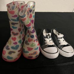 Little Girl Shoe Lot Sneaker And Rain boots 