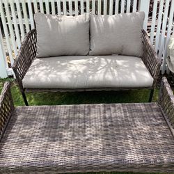 Wicker Loveseat And Lounge Leg rest/coffee Table 
