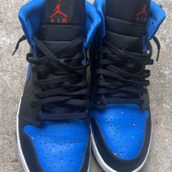 Used Jordan 1 Mid Royal Paint Splatter