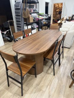 70.8 Inch Dining Table and 6 chairs set for 4-6 People，Modern Kitchen Chairs with Metal Legs, for Dining Room, Kitchen